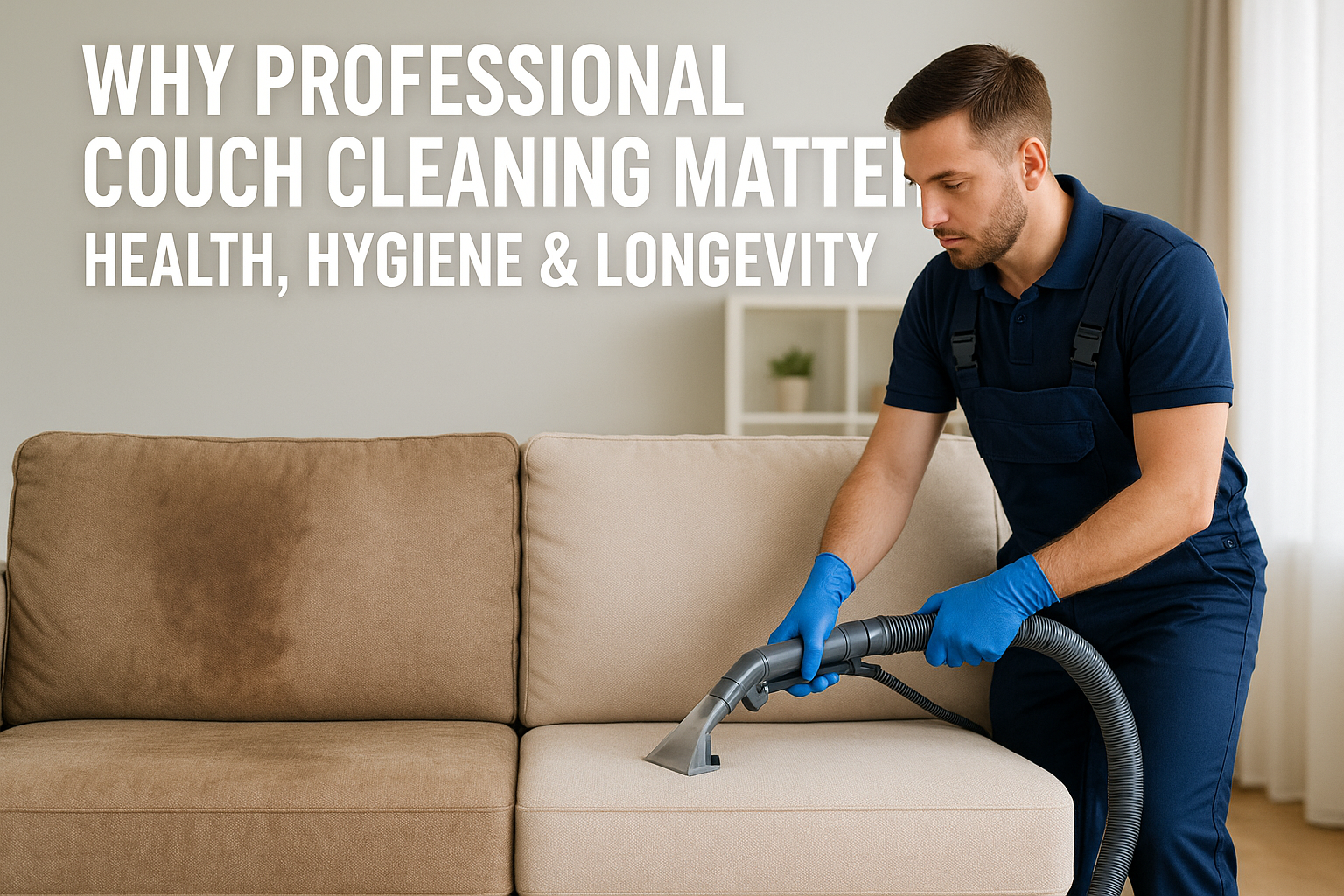 Professional couch cleaning in progress